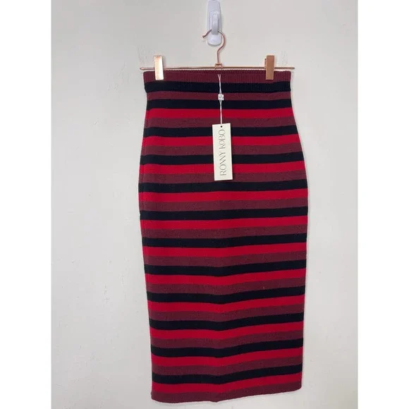 Ronny Kobo Ivy Skirt Pencil Red Striped Size XS Knee Length Unlined Knit Wool